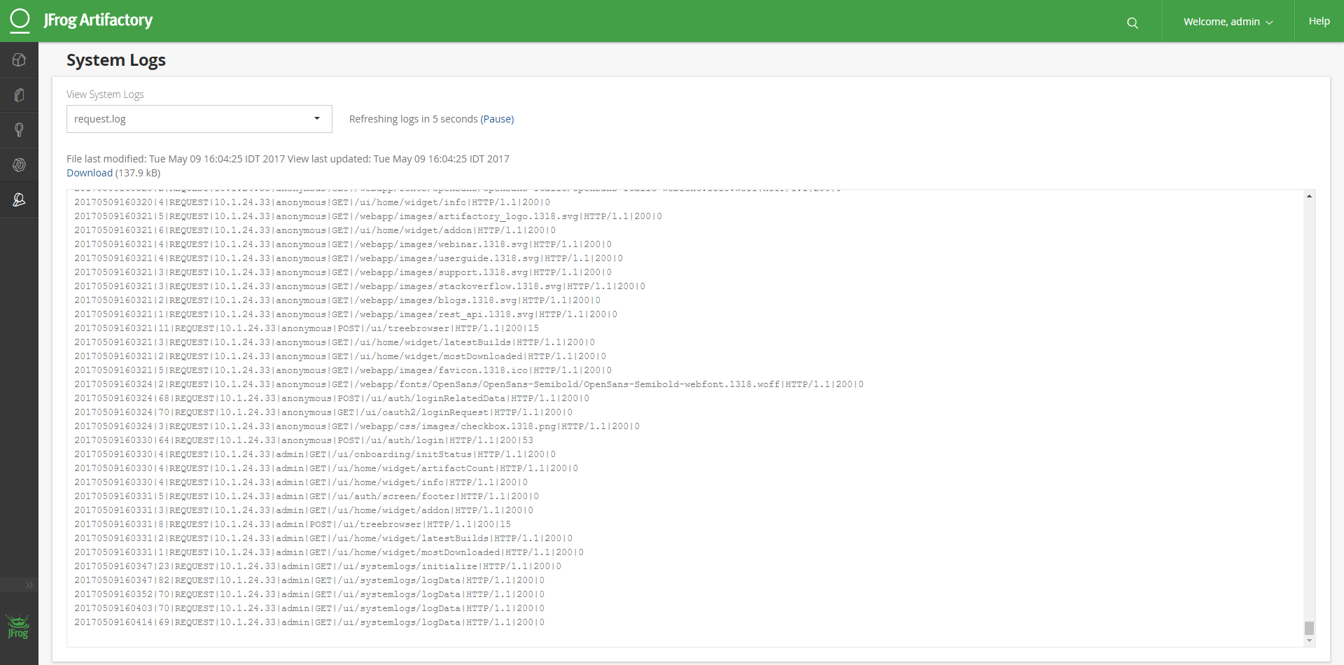 Artifactory请求日志